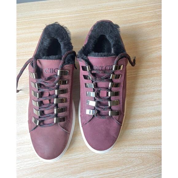 Jimmy Choo Star Studded Rabbit Fur Interior Bordeaux Suede Sneakers Metal Eyelet main image 10